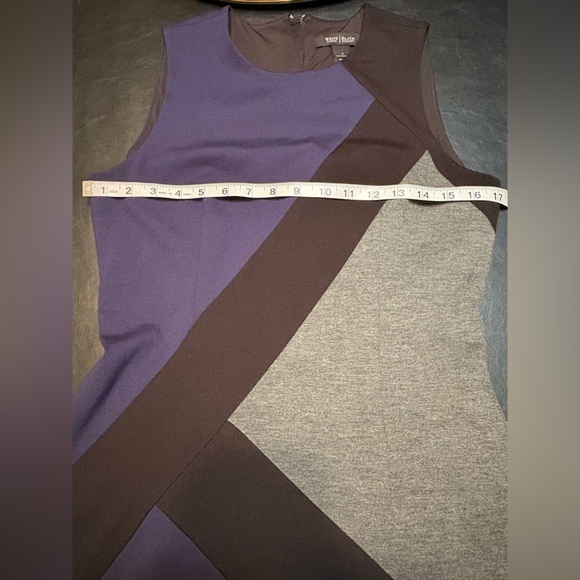 White House Black Market Asymmetrical Blue Gray Sheath Dress - Picture 10 of 12